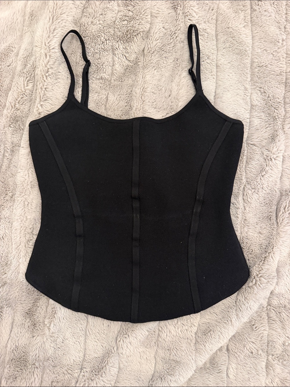 Babaton Black Ribbed Corset-Style Camisole